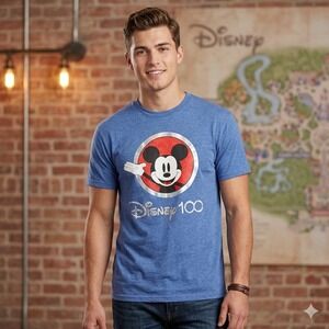 Disney Mens Size Large 100 Years of Wonder Mickey‎ Mouse T-Shirt Blue Heathered